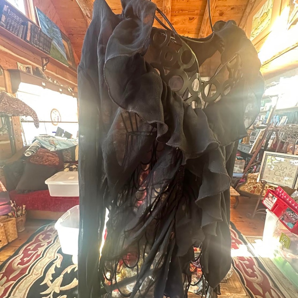 Black transparent Bohemian blouse - ties in front - never worn